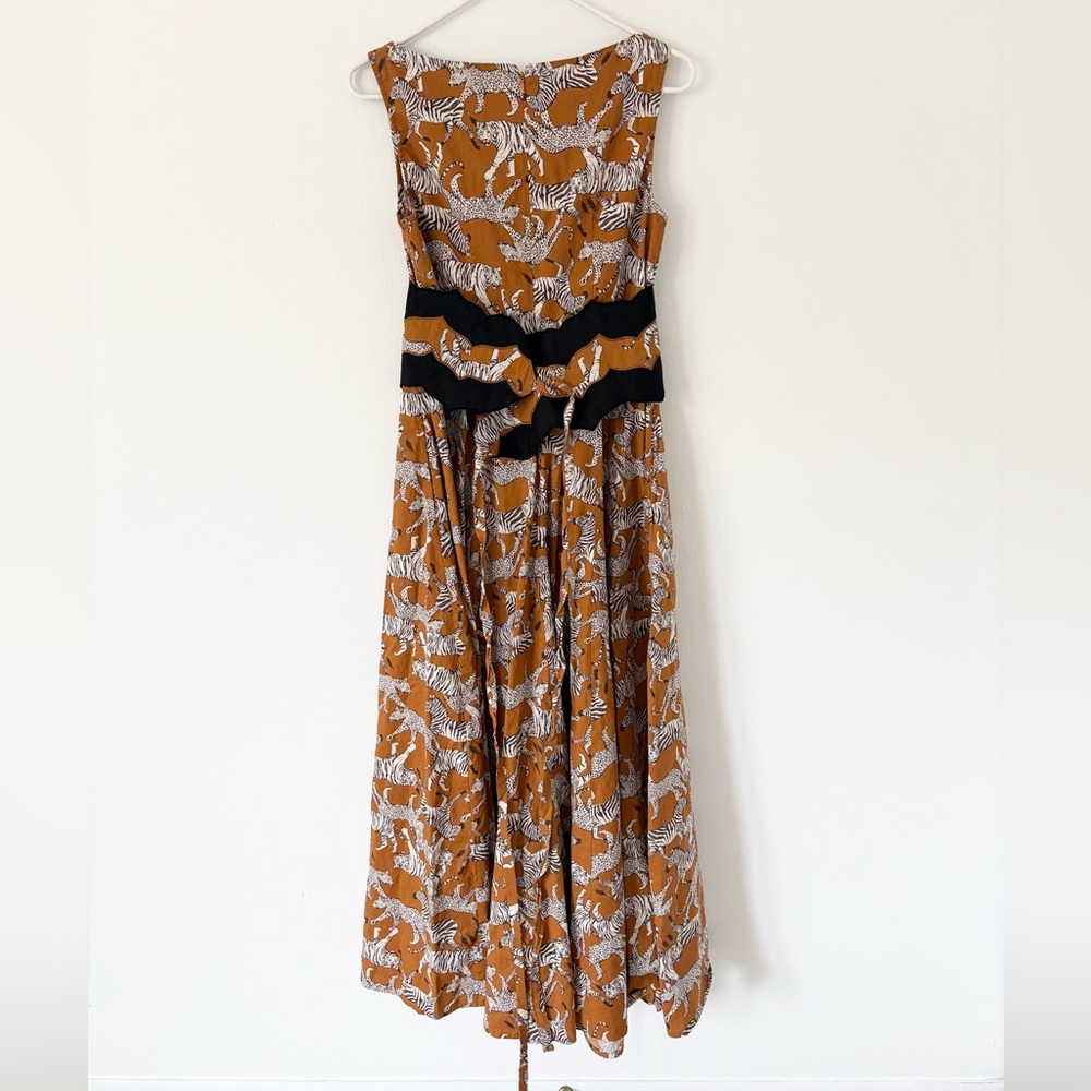 eShakti Rust Black White Zebra Cheetah Print Sleeveless Belted Maxi Dress Medium - Picture 3 of 10